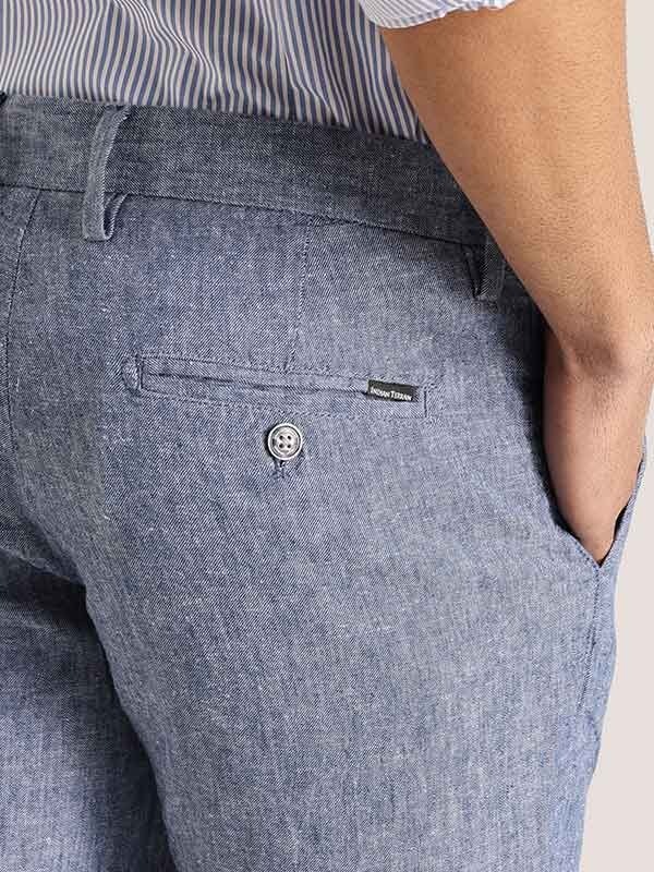 Indian Terrain Men's Slim Fit Self Design Blue Trousers